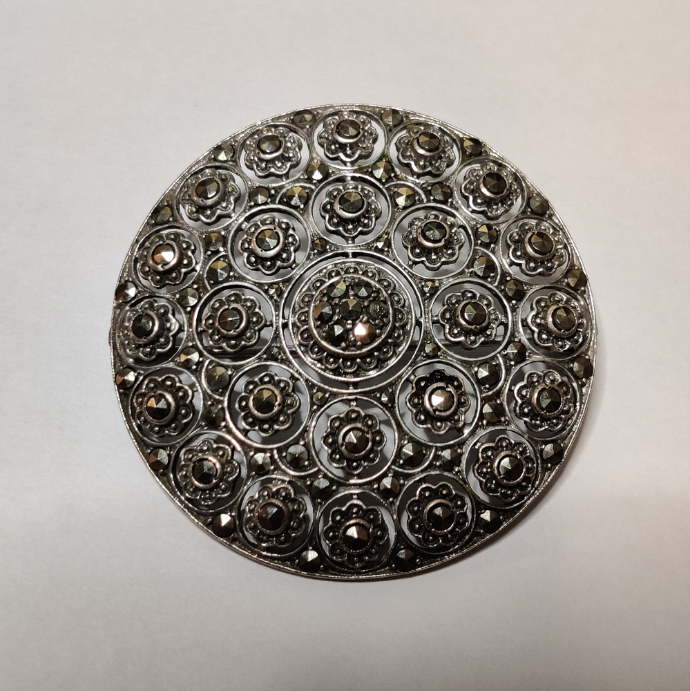 Vintage Art Deco Sterling Silver and Marcasite Brooch